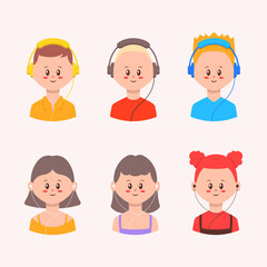 Fototapeta premium set of people avatar wearing headphone and earphone illustration