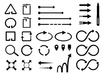 イラスト素材：リサイクルやビジネス等で使える矢印やアイコンのセット（黒）