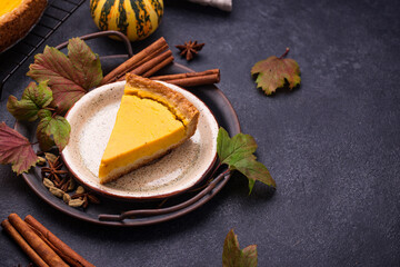 Traditional autumn American pumpkin pie