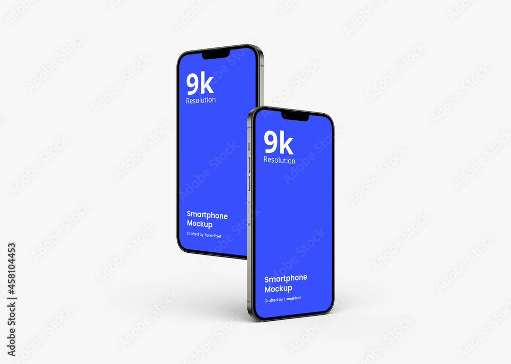 Wall mural smartphone mockup | fully editable file, replaceable screen, separated shadow and background