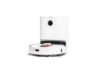 Modern robotic vacuum cleaner isolated on white background