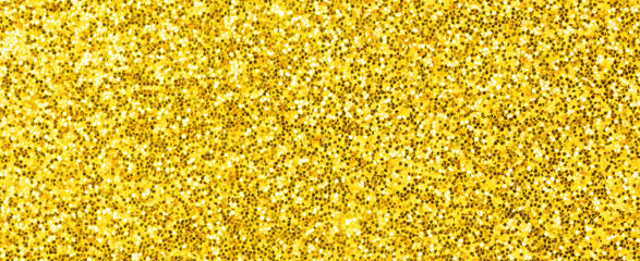 Yellow glitter texture. Banner background. High detailed, macro, abstract glitter lights for new...