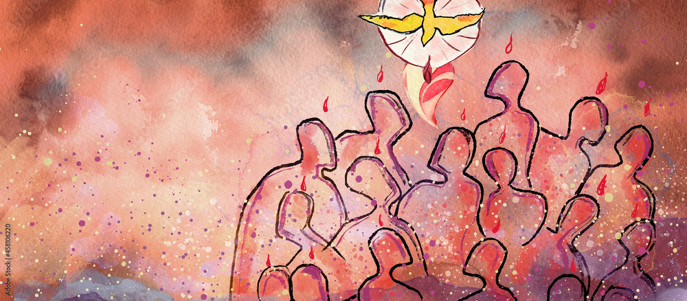 Wall mural pentecost. christian banner, watercolor