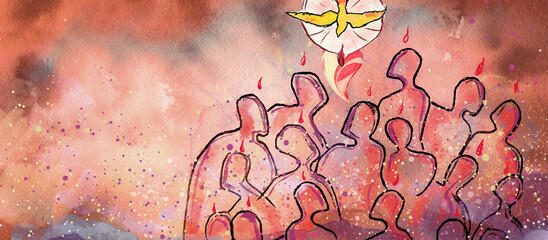 Pentecost. Christian banner, watercolor - obrazy, fototapety, plakaty