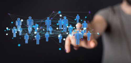 network holding in hand 3d connection data