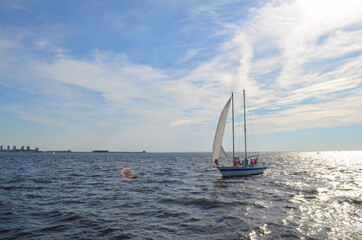 Naklejka na ściany i meble The Gulf of Finland. Sailboat on the sea.