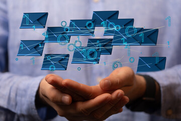 express envelope and parcel abstract technology background. Business quantum internet network communication and high speed parcel