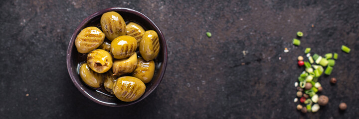 olive grilled fresh fruit grill olives in plate meal snack on the table copy space food background rustic vegan or vegetarian