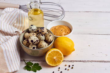 homemade tasty quail eggs mayonnaise