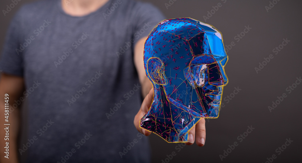 Poster  Head form lines, triangles and particle style