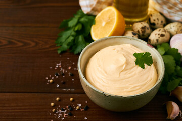 homemade tasty quail eggs mayonnaise
