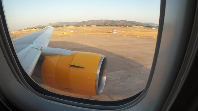 Airplane take off view through the window