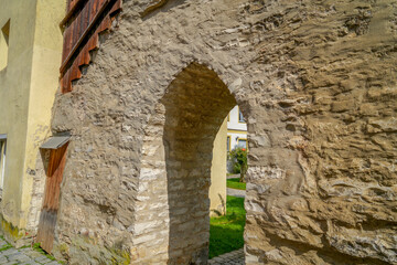 Fototapeta premium Berching, Bacham is a Bavarian town in the Neumarkt district in the Upper Palatinate. Photographed in autumn in the Franconian Alb on the Main Danube Canal and with the Sulz river