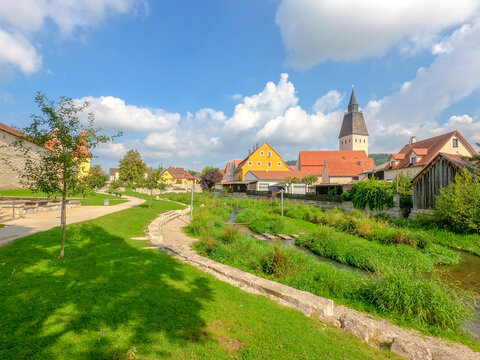 Berching, Bacham is a Bavarian town in the Neumarkt district in the Upper Palatinate. Photographed in autumn in the Franconian Alb on the Main Danube Canal and with the Sulz river