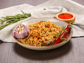 Uzbek traditional Pilaf with beef