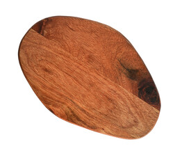 Flat lay of old wooden cutting board isolated on white