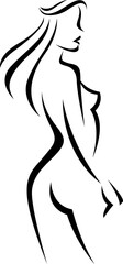Stylized silhouette drawn by lines. Beautiful young woman in profile with long hair. Vector illustration