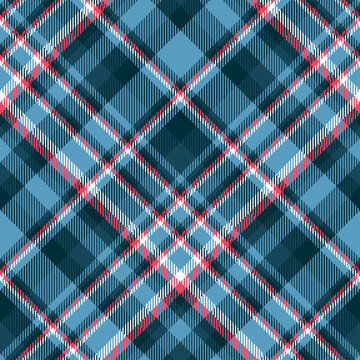 Seamless madras plaid pattern in blue, pink and white.