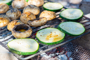 champignons and zucchini on a wire rack. High quality photo