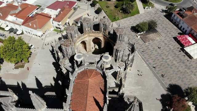 DRONE AERIAL FOOTAGE: The Monastery of Santa Maria da Vitoria. The Monastery of Batalha is one of the most fascinating Gothic monuments of the Iberian Peninsula.