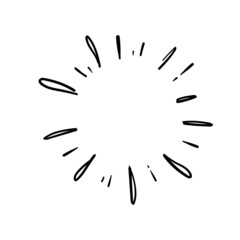 Sunburst doodle. Star, firework explosion. Hand drawn vector Illustration.