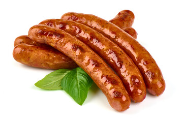 Grilled pork sausages, grill sausages, isolated on white background.