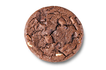 Dark chocolate brownie cookies with chocolate slices on a white isolated background