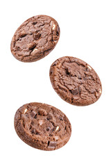 Fototapeta na wymiar Dark chocolate brownie cookies with chocolate slices on a white isolated background