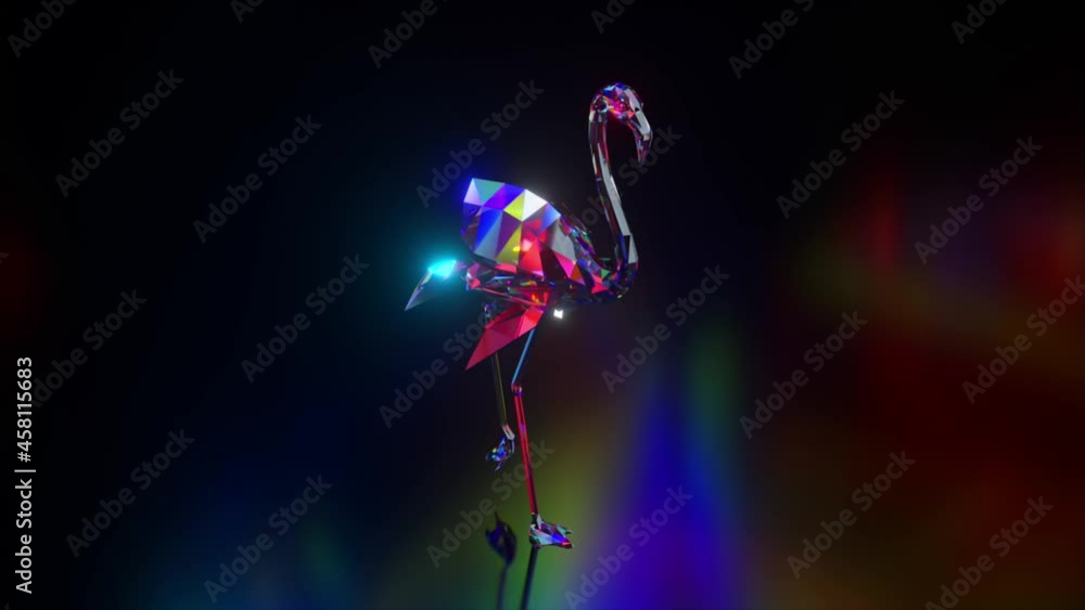 Poster collection of diamond animals. walking flamingo. nature and animals concept. 3d animation of a seaml
