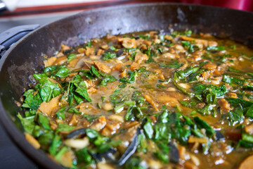Vegetable stew in the cast iron frying pan
