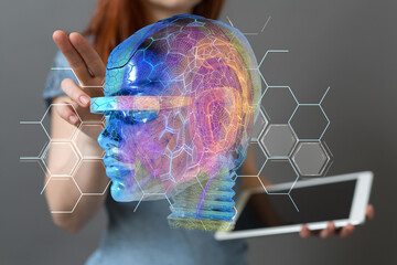 Big data and artificial intelligence concept. Machine learning and cyber mind domination
