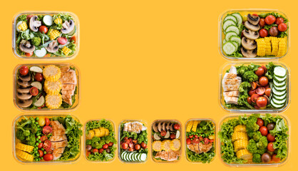 Fototapeta na wymiar Lunch box pattern for lunch on yellow background