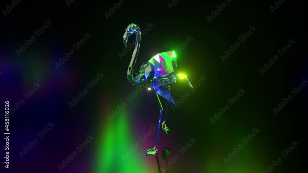 Poster collection of diamond animals. walking flamingo. nature and animals concept. 3d animation of a seaml