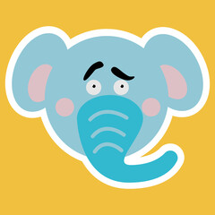 Emotional animals. Cartoon cute animals for children's cards and invitations. Vector illustration. Elephant. A sticker with the face of an elephant.
