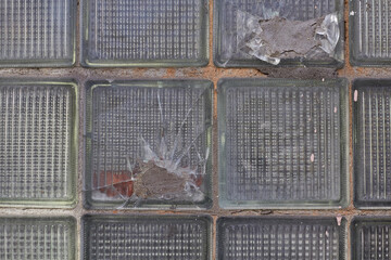 Background of old broken square windows, glass tiles