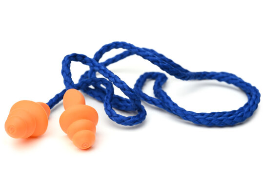 Orange earplugs with blue lace