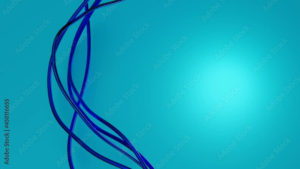 Aufkleber dark blue curved stripes rotate in a circle on a turquoise background. 3d render loop animation