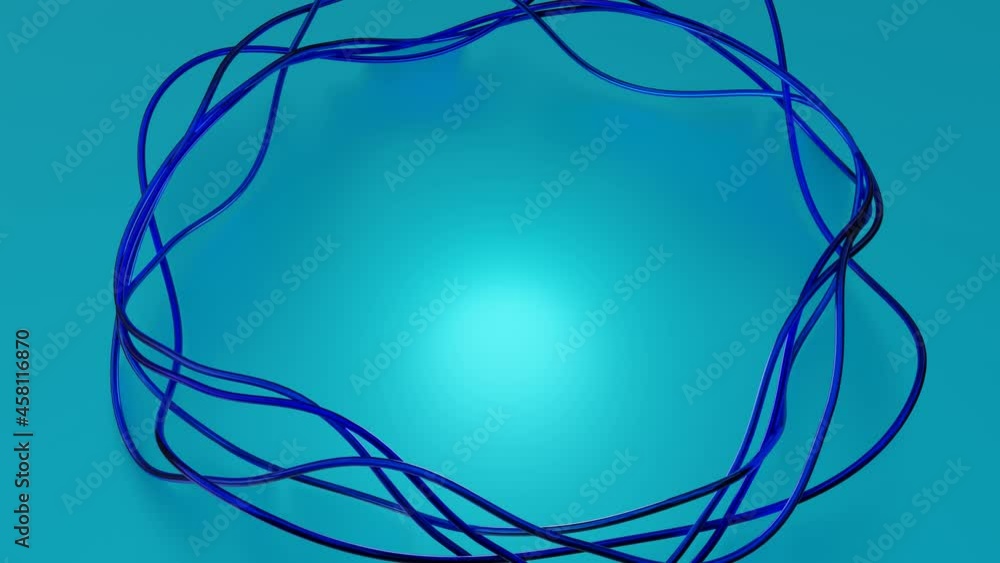 Aufkleber dark blue curved stripes rotate in a circle on a turquoise background. 3d render loop animation