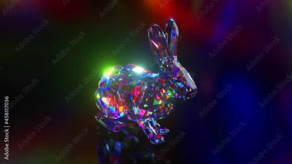 Poster collection of diamond animals. jumping rabbit. nature and animals concept. 3d animation of a seamles
