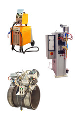 Few compact welding machines close up isolated on white background