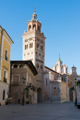 Obraz premium Beautiful mudejar tower. No people, sunny day. Square at Teruel, Spain. Europe
