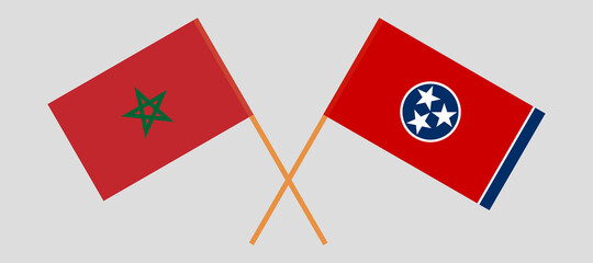 Crossed flags of Morocco and the State of Tennessee. Official colors. Correct proportion
