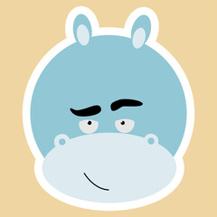 Emotional animals. Cartoon cute animals for children's cards and invitations. Vector illustration. A sticker with the face of a hippo. Hippopotamus.