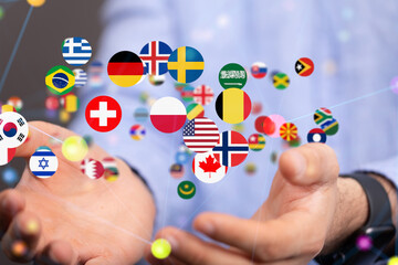 World map with all states and their flags,3d render.