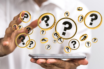 solving problem with digital question marks 3D rendering