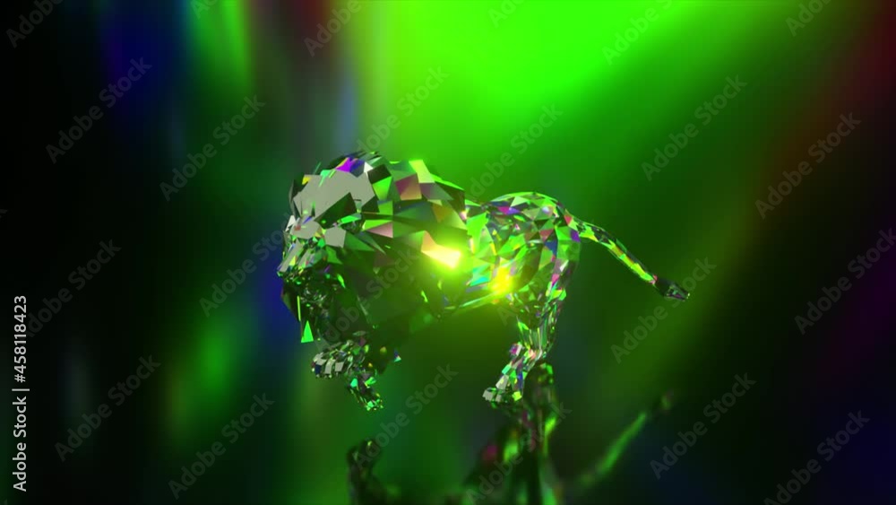 Poster collection of diamond animals. running lion. nature and animals concept. 3d animation of a seamless 