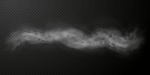 White smoke puff isolated on transparent black background. PNG. Steam explosion special effect. Effective texture of steam, fog, smoke png. Vector.  © Sergey