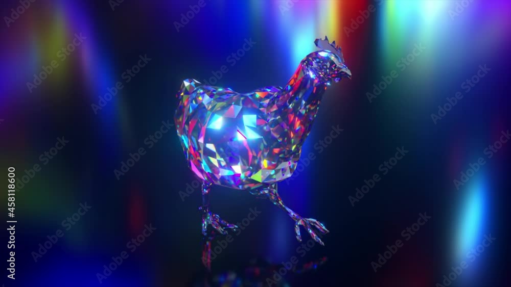 Poster collection of diamond animals. running chicken. nature and animals concept. 3d animation of a seamle