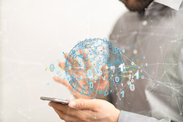 Artificial Intelligence Cloud technology. Integrated digital web concept background