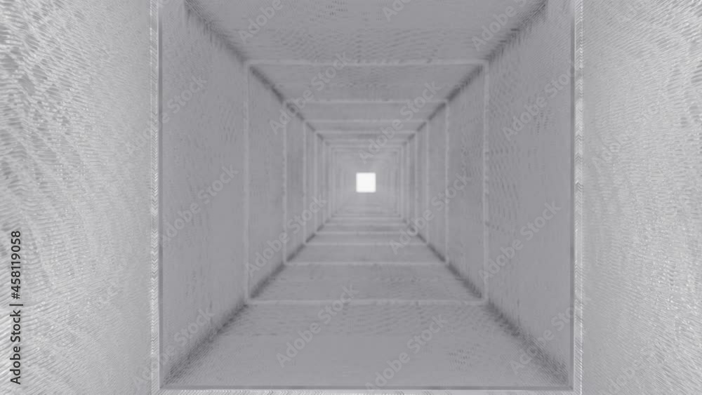 Poster camera flight through a light gray endless square tunnel. loop animation 3d render